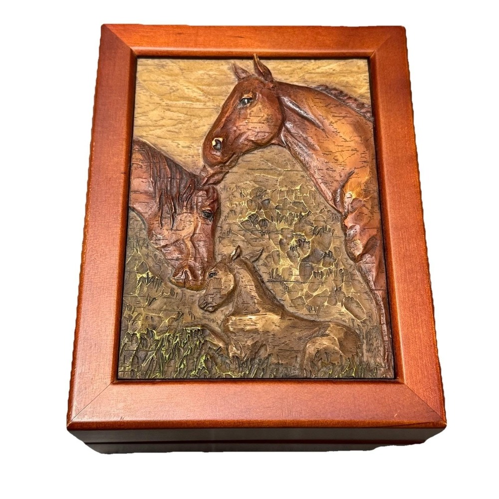 Wooden Horse Music Jewelry Box Velvet Lined Trinket Keepsake Box Read